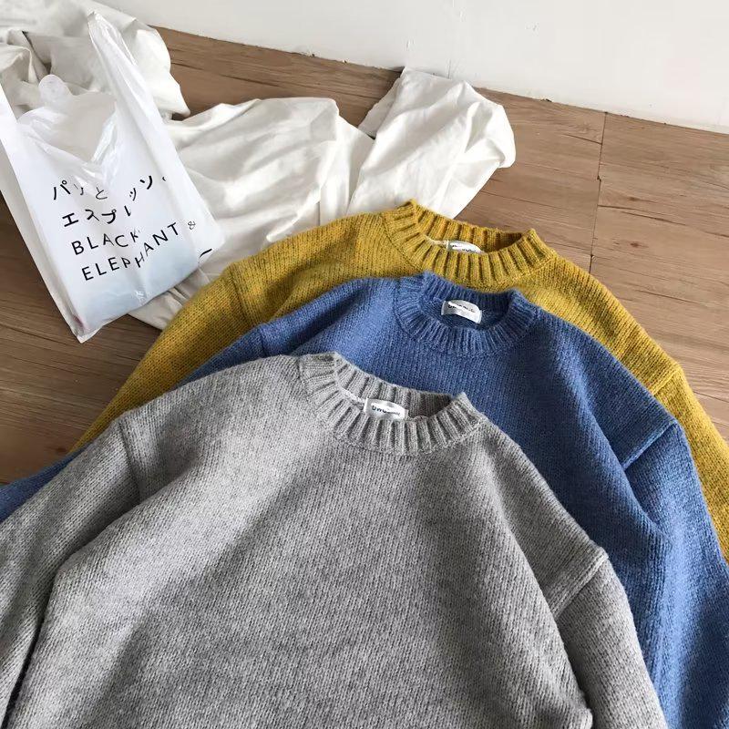 Unisexový japonský volný pletený zimní svetr - Trendy svetr s kulatým výstřihem pro muže a ženy