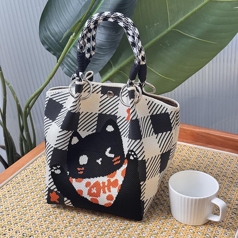 Koreanische & Japanische Strick-Tragetasche: Tragbare, großvolumige quadratische Tasche für Pendler & Ausflüge