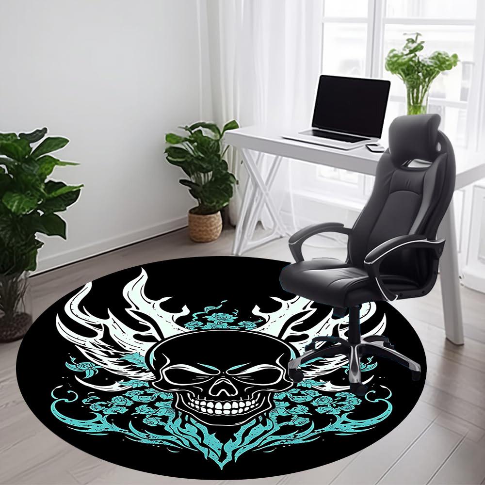 1pc Flame Skull Office Round Area Rug, Under Office Chairs Bedroom Living Room Home Decor, Room Deco