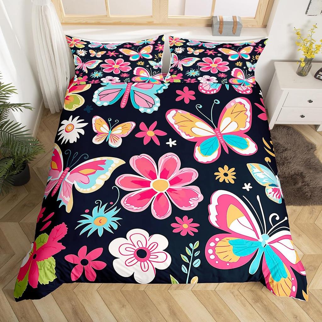 Bettdecke Retro Blumen Aquarell Gelb Floral Grüne Blätter Pflanze Bettdecke Und 2 K Bunter Stil Bettwäsche-Set