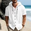 Heren Zomer Shirt met Capuchon Casual Effen Kleur Knoop Korte Mouw Hoodies Tops voor Strandvakantie Streetwear