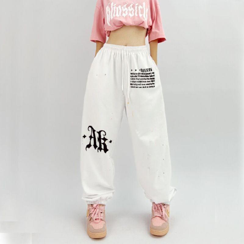 

Women s Trendy High-Waisted Hip-Hop Design Printed Sweatpants - Loose and Versatile XL