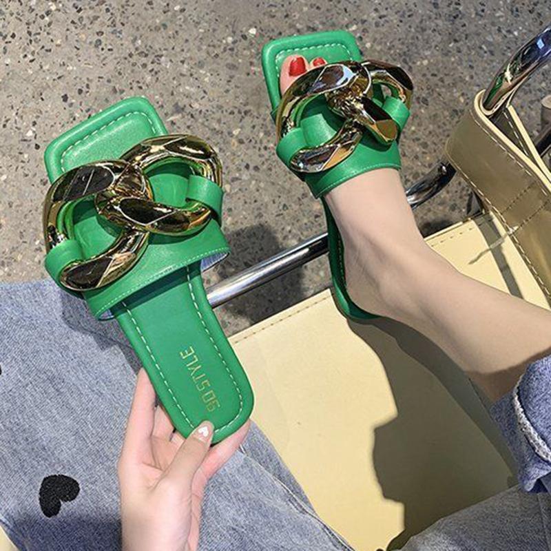 Sandalias planas de cadena de moda Zapatillas de mujer Ropa de verano Sandalias  abiertas de punta abiertas para mujeres comprar a buen precio — entrega  gratuita, reseñas reales con fotos — Joom