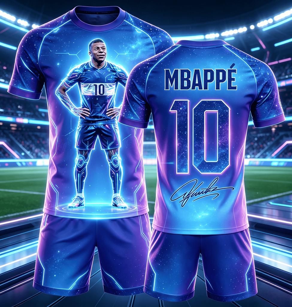 Mbappé Signatur Multi-Style Fußballset Sommer Locker, Bequem, Atmungsaktiv Bedrucktes Familien-Matching Kinder Sportshirt
