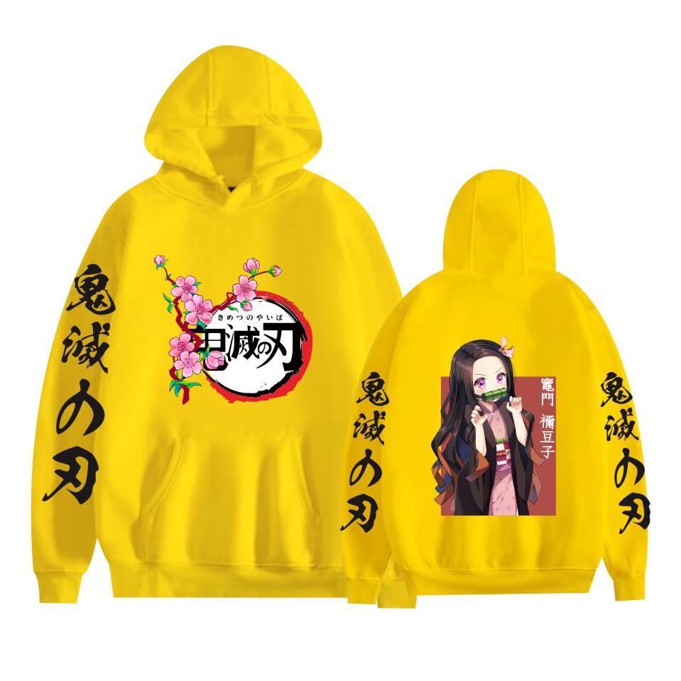 Anime Demon Slayer Nezuko Printed Adult Men's Plus Velvet Hooded Sweatshirt Couple Style Autumn and Winter Long Sleeve Pullove