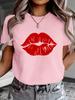 Red Lip Print Pattern Sexy Lips Design Suitable for Printed Decoration Print Crewneck Shortsleeve Tshirt Unisexs Comfortable