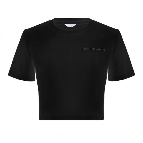 Peojein Ribbon Logo Crop T-Shirt - Black Black/Free