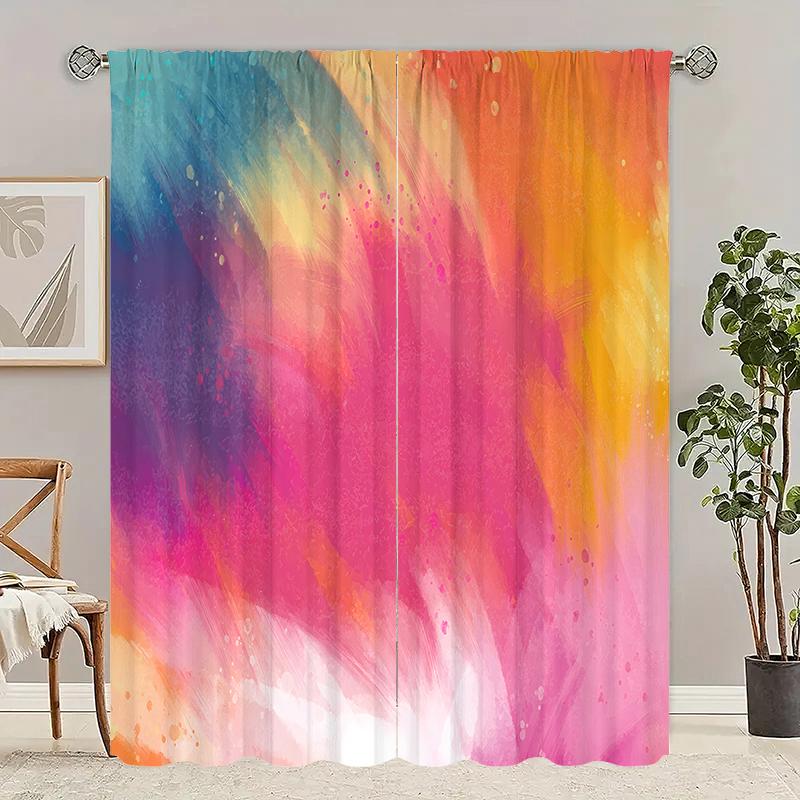 Colorful Gradient Colors Printed Curtains Pole Bag Bedroom Living Room Home Decoration Curtain Set Of 2 Made Polyester Washable Area Ready