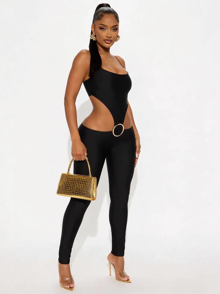 D9600 Women's Fashionable Sexy Spaghetti Strap Hollow Out Bodysuit