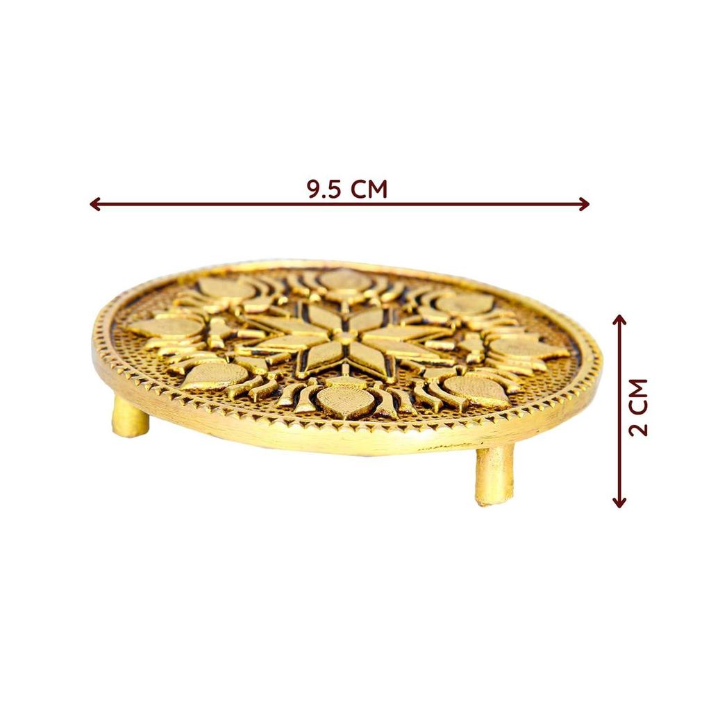 Antikt Rund Chowki | Pooja Chowki Rund Mässing, Guld Färg, 1 Styck