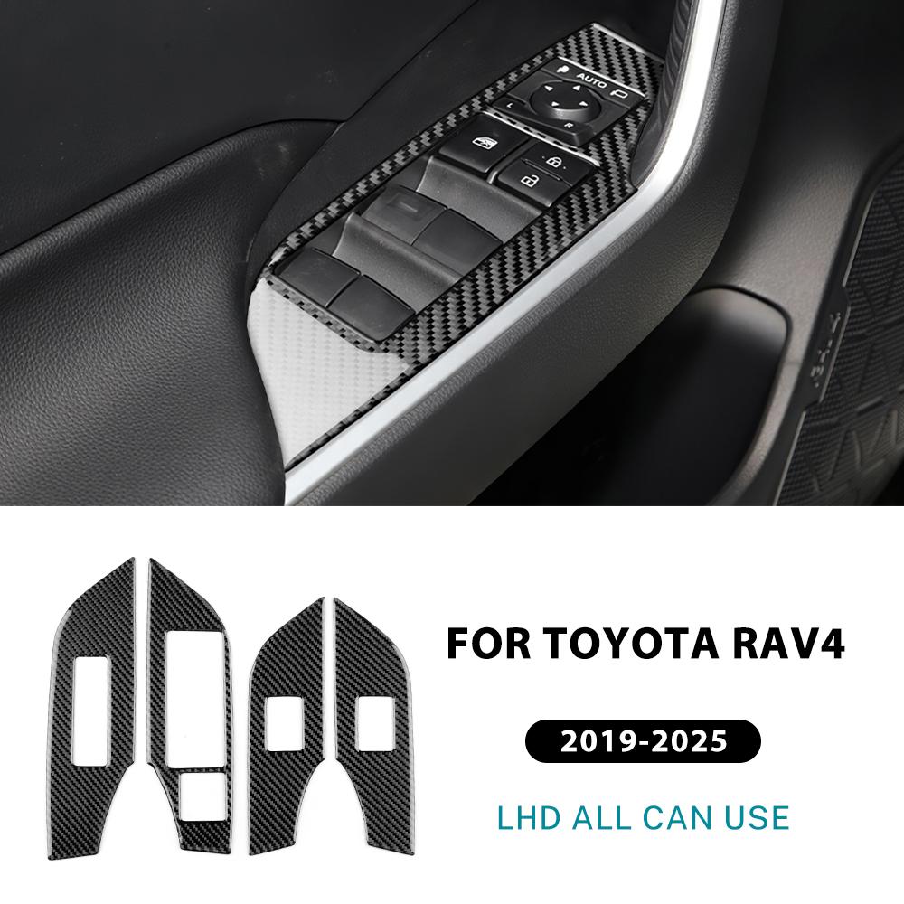 Echter Weicher Kohlefaser-Aufkleber für Toyota RAV4 XA50 2019 2020 2025 2025 2025 2025 2025 LHD RHD Auto Fensterheberknopf Panel Verkleidung
