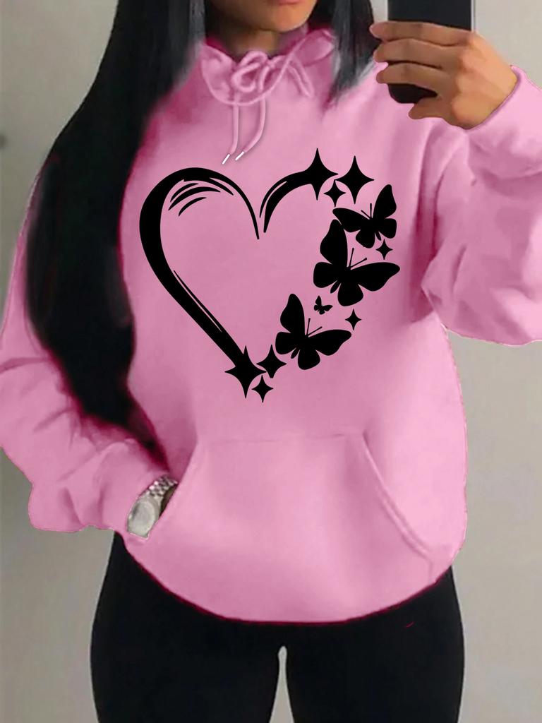 Combination Of Love And Butterfly  Pattern Hoody Women Hip Hop Street Hoodies Trendy Pocket Clothes Vintage Multicolor Hoodie