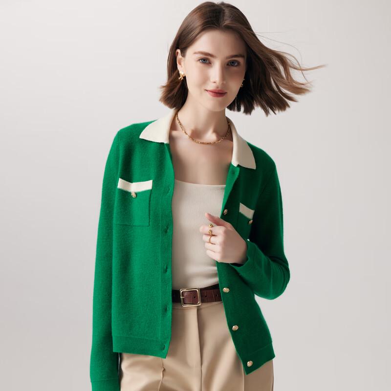 PALUOPO Women's 100% Cashmere Polo Collar Cardigan