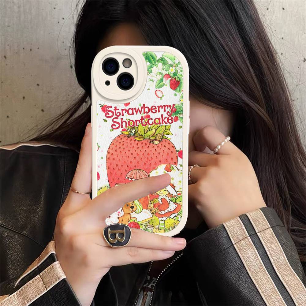 

S-Strawberry Cartoon S-Shortcake Girl Leather Phone Case For Iphone 16 15 14 Plus 13 12 11 Pro Max Case iPhone 14 plus