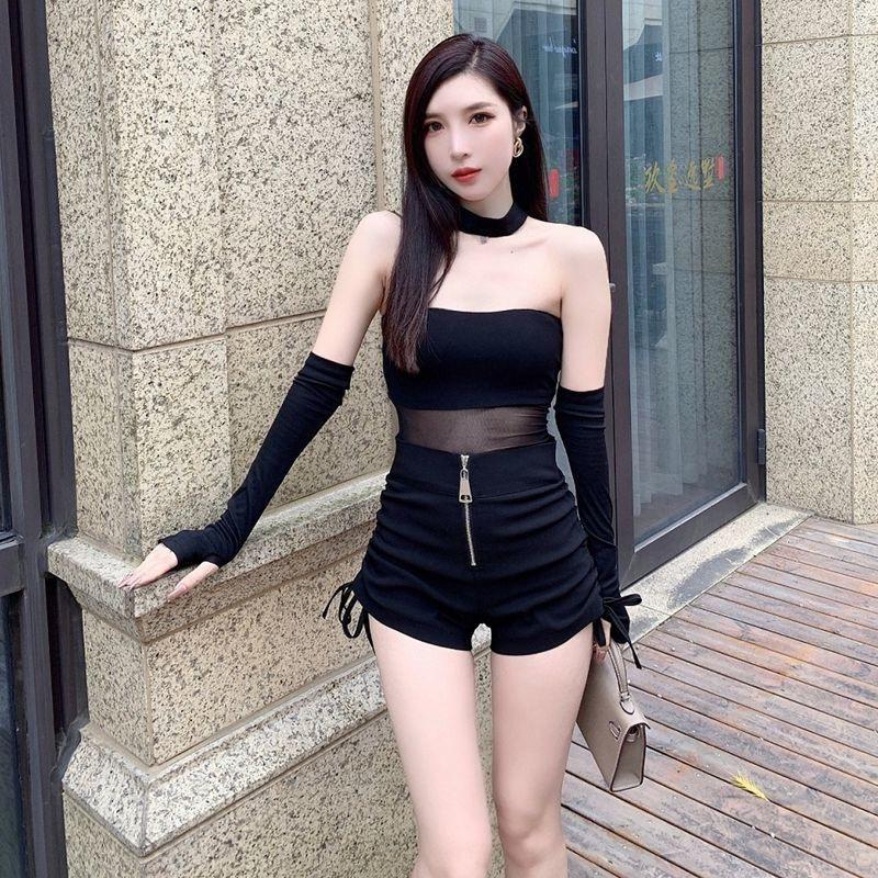 High-waist Drawstring Shorts for Women In Summer Hot Girls Tight and Slimming Pleated Versatile Bottomed Boots and Pants