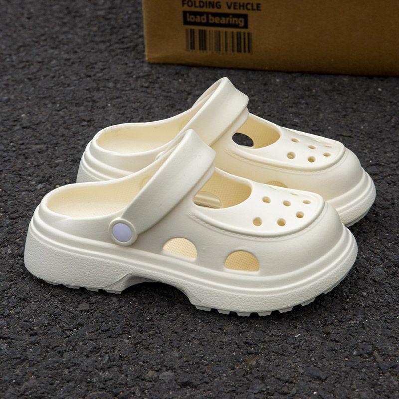 

Улучшенные женские сандалии EVA Mary Jane — летние тапочки с толстой подошвой, нескользящие, с закрытым носком для отдыха на открытом воздухе и пляжа 38-39 белый