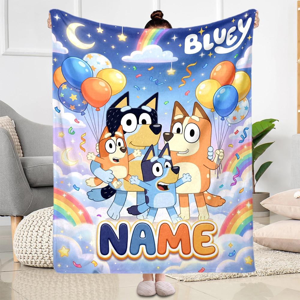 Bluey's Colorful Adventure Personalized Name Blanket Cozy Personalized Blanket Soft & Cozy Versatile for Nap Couch Picnics Chair