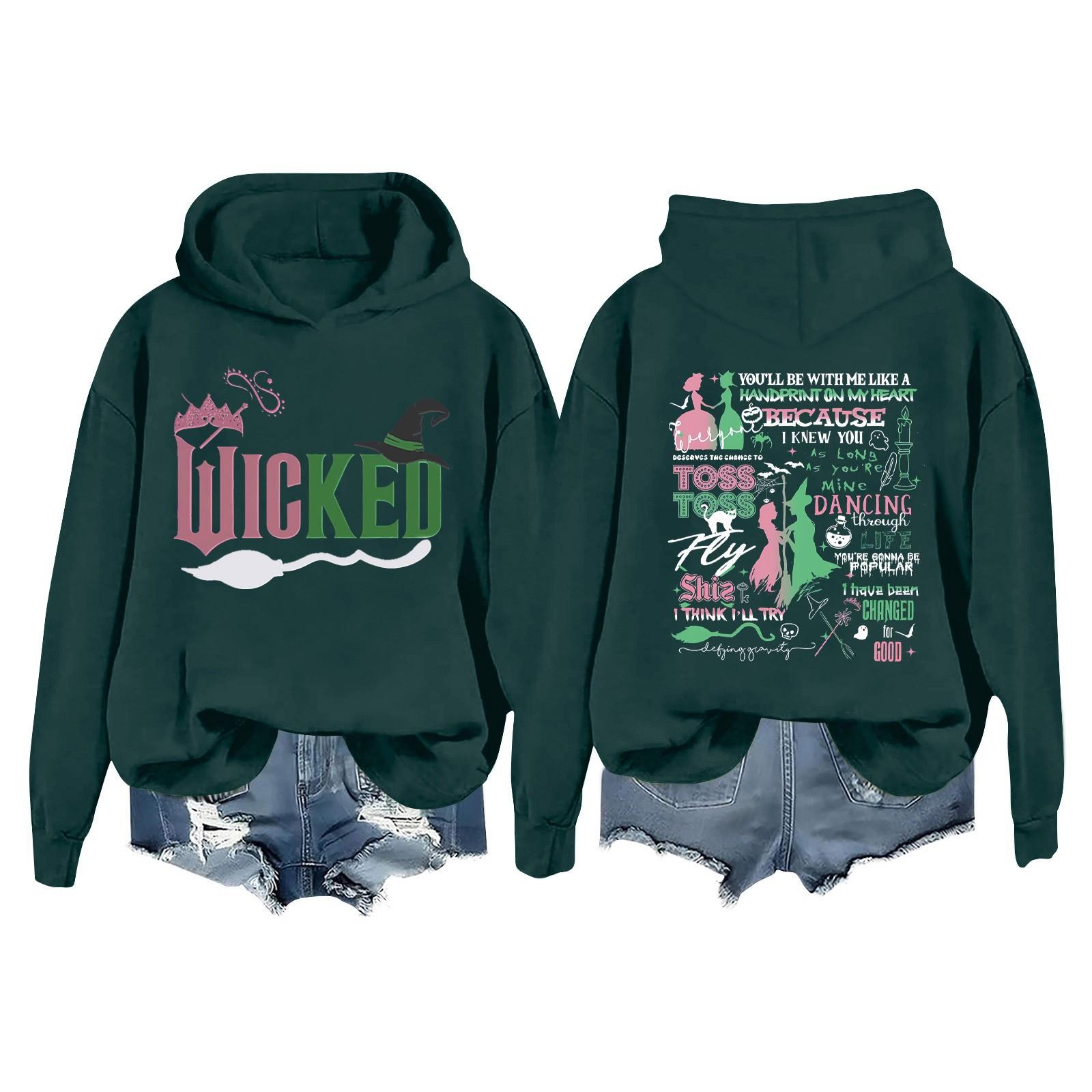 

Женская повседневная толстовка с длинным рукавом и принтом Bad Witch M темно-зеленого