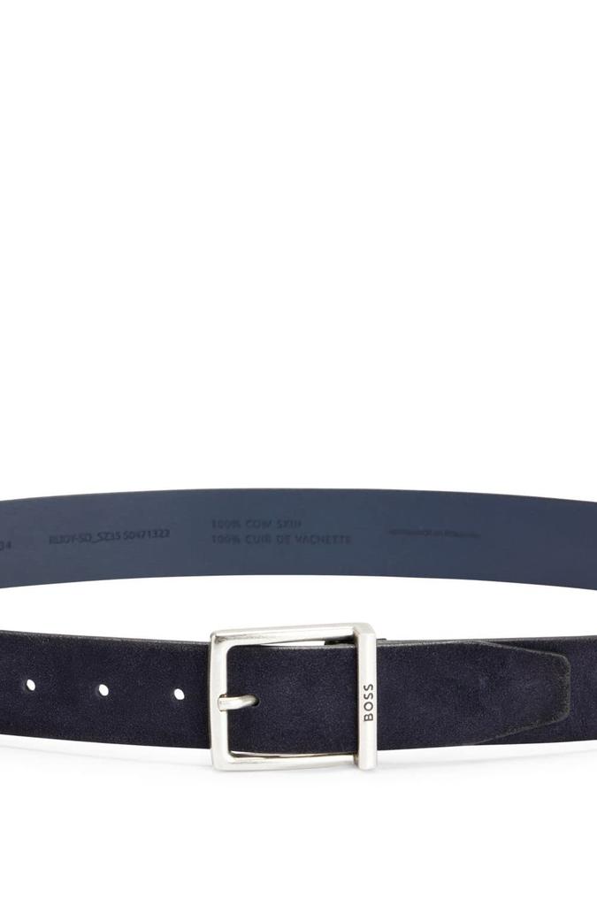 Zamszowy pasek z klamrą z wygrawerowanym logo dla rozmiaru Granatowy [BOSS] Męski, 95,