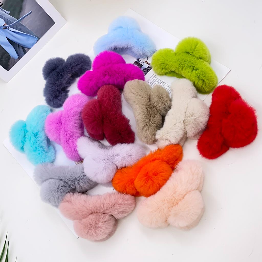 1ks Přírodní králičí kožešina Zimní chlupatá spona do vlasů