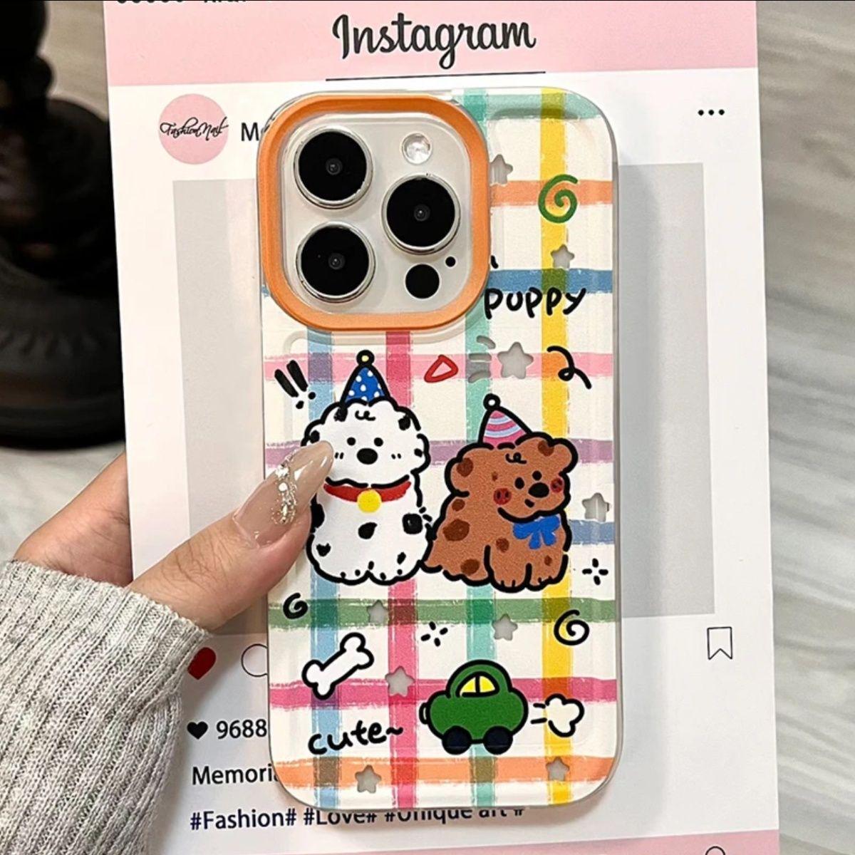 

Клетчатый чехол для iPhone с щенком: Мягкий чехол с мультяшным рисунком для iPhone 13, 14, 15 Pro, 16, 16 Pro Max, с точными вырезами iPhone 14 Plus