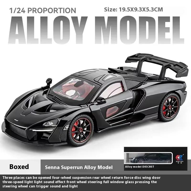 New 1:24 McLaren Senna Supercar Scale Car Model Alloy Vehicle Diecast Metal Sound Light Collectible Childrens Birthday Toy Car Gift