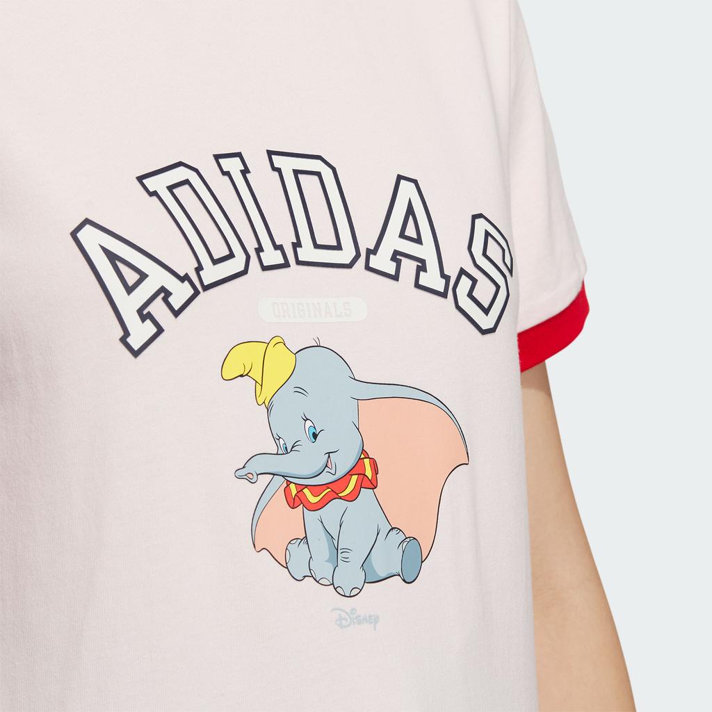Adidas Originals Disney Dumbo Logo Print Straight Cut Patchwork Short Sleeve T-Shirt Women Tops Pink IN1064
