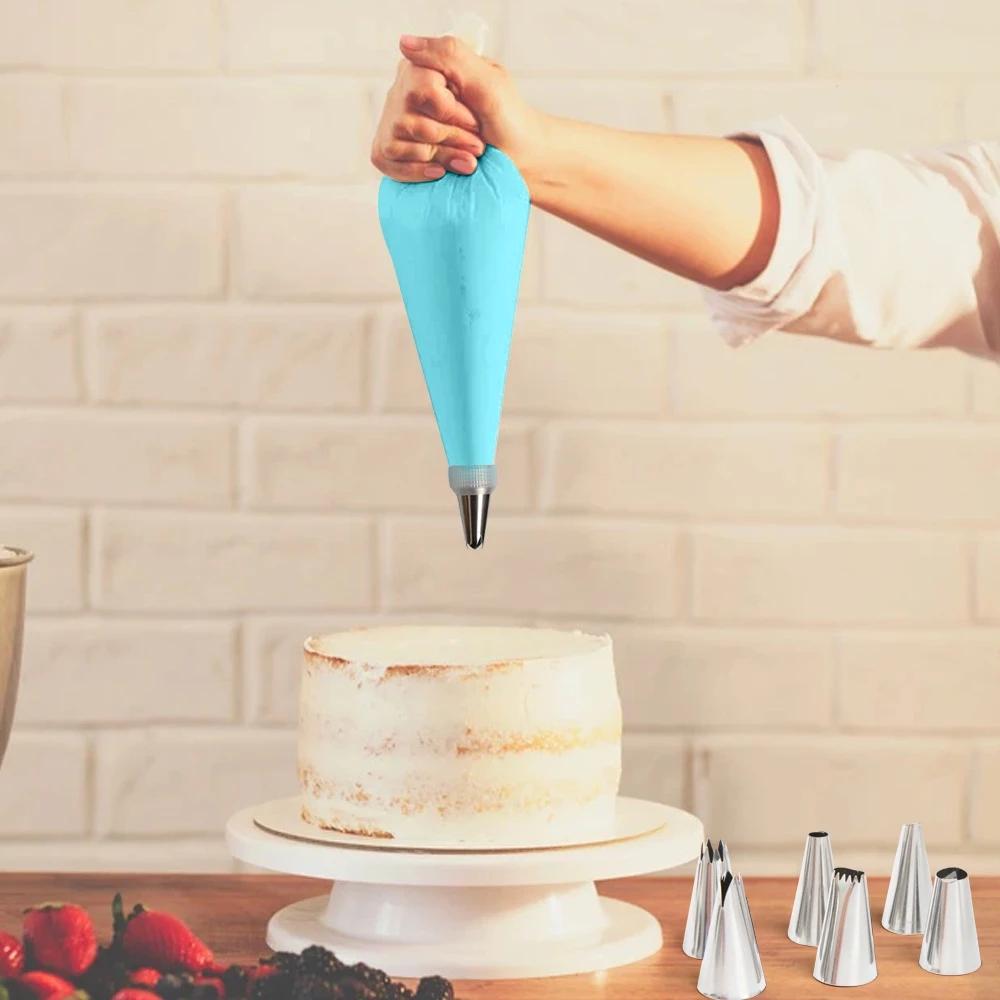 Silicone Pastry Bag Tips Kitchen DIY Cake Icing Piping Cream Decorate Tool Reusable Pastry Bag+Stainless Nozzle