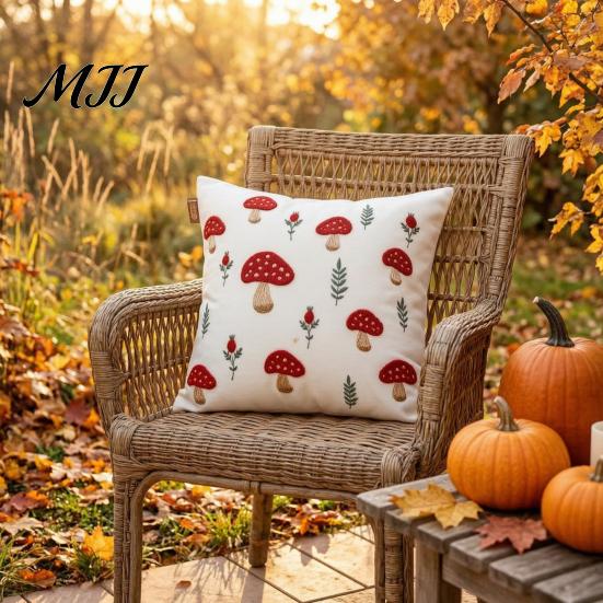 Embroidered Mushroom Cushion Covers Autumn Pillowcase, Leaf Throw Pillow Cover, 18"x18" 20"x12" Cozy Living Room Decor Farmhouse Cover for Sofa