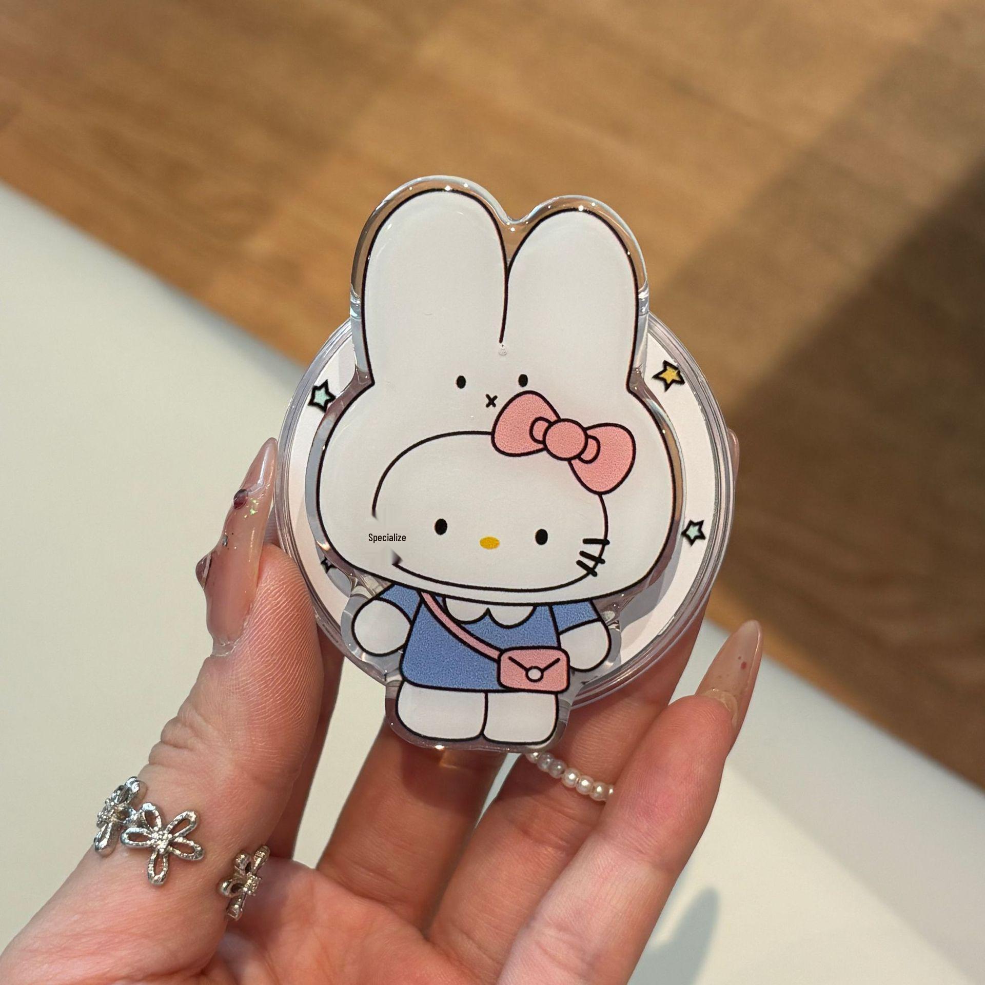 MagSafe-Compatible Blue Plaid Bow Bunny Phone Case with Stand