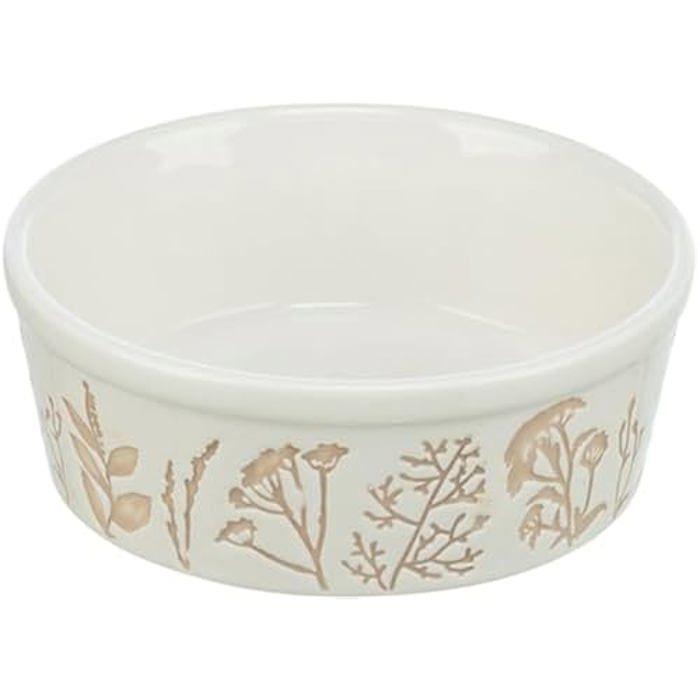Gamelle En Céramique - TRIXIE - Motif Structuré - 1,2 L - Diamètre : 20 Cm - Blanc/taupe