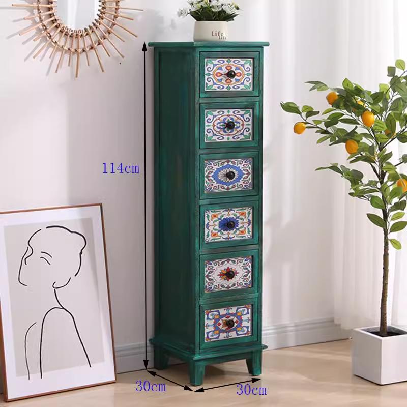 American Solid Wood Narrow Five-Drawer Sideboard and Bedside Cabinet