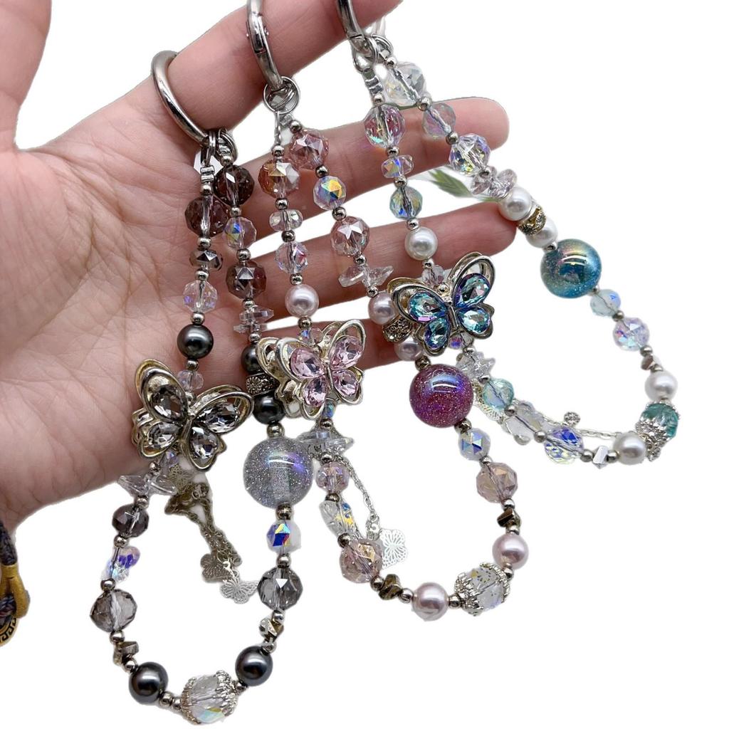 Luxury Crystal Butterfly Charm Wrist Lanyard & Keychain for Women