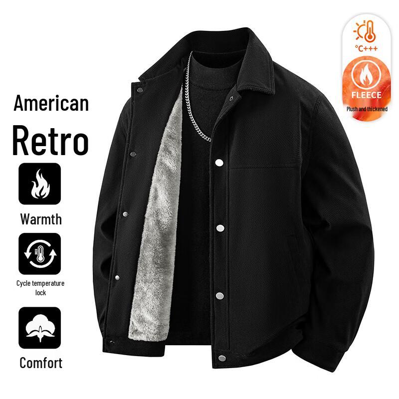 PLAYBOY Men's American Retro Lapel Fleece-Lined Jacket