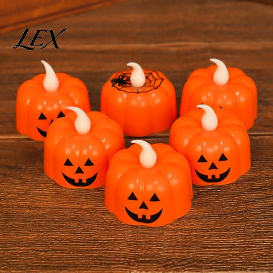 Warm White Electronic Candles 2Pcs Halloween Pumpkin Flameless Candles, Battery Operated LED Candle, Decorative Reusable Holiday Scene Decorations