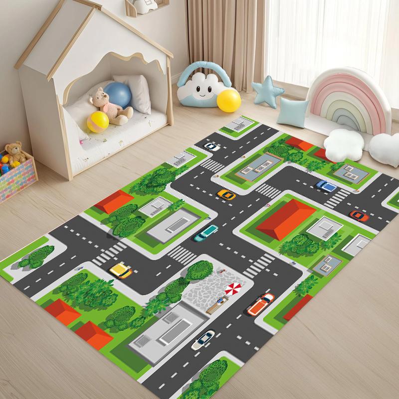 

Kids Car City Road Map Play Rug Cartoon Traffic Town Print NonSlip Floor Mat for Playroom Nursery Toy Car Gift Rugs for Bedroom 40X60CM