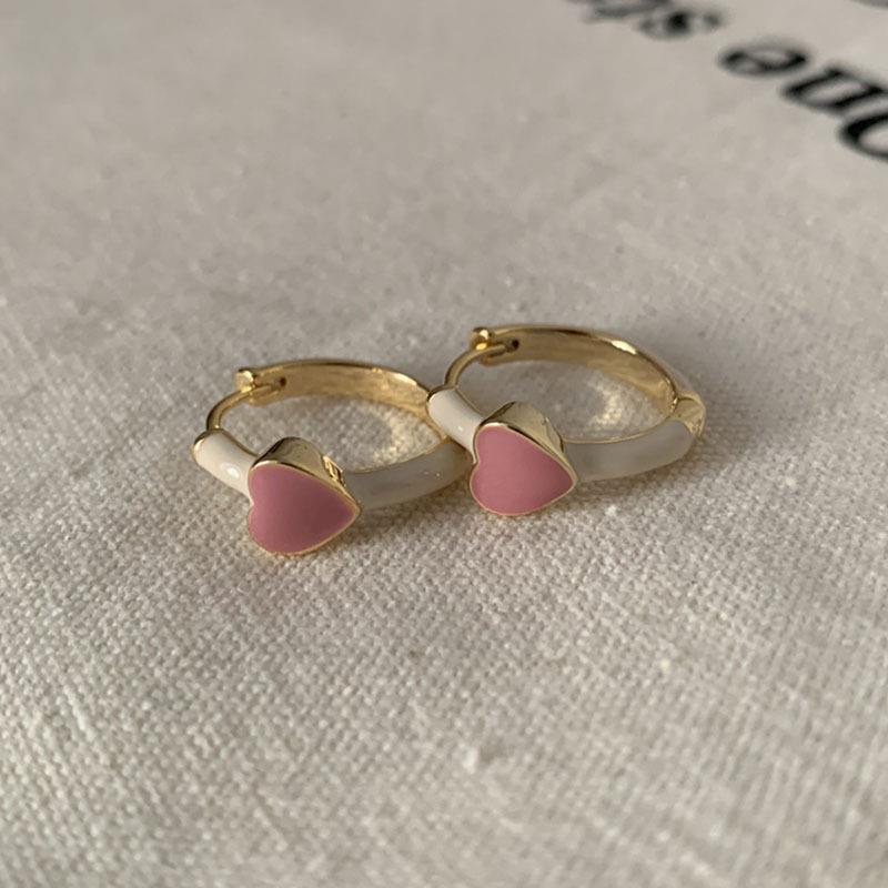 S925 Sterling Silver Pink Heart Earrings - Korean French Style, Simple & Fashionable, Niche Light Luxury Ear Studs.