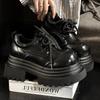 Fashionable Thick Soled Small Leather Shoes, Women's British Style Round Toe Lace Up Casual Small Height Increasing Loafers