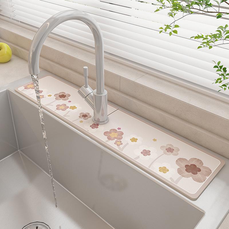 

Коврик для крана, поглощающий диатомовую грязь: Не требующая мытья, моющаяся, устойчивая к плесени прокладка для слива кухонной раковины No Hole 10x38