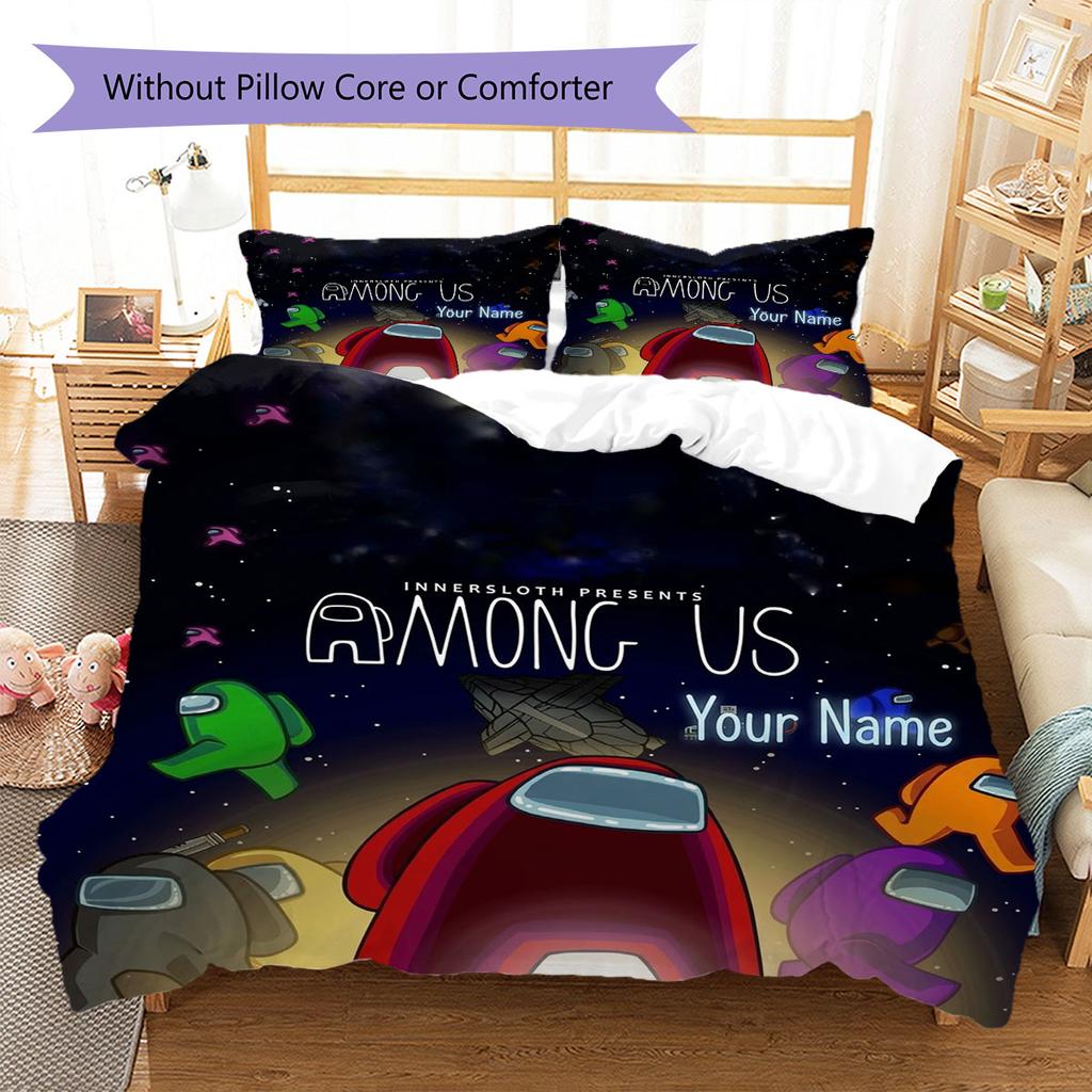 Among Us Custom Name Pattern Bedding,Quilt Set Quilt Cover Pillowcase Home Birthday Gift(1 * Duvet Cover + 2 * Pillowcase, Without Core)