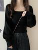 2023 Autumn Women's Versatile Soft Knit Sweater - Square Neck Long Sleeve Top