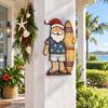 Rustic Wood Hanging Signs Lighted Wooden Surfing Santa Wall Decor, LED Coastal Christmas Unique Seaside Xmas Gifts with Surfboard, Beach Theme Holiday