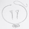 Retro Rhinestone Big Bow Necklace Earrings Set Exaggerated Temperament Simple Necklace