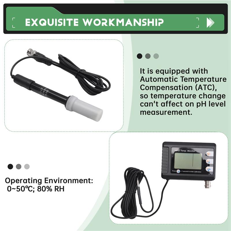 AB34-Combo Digital Combination Temperature& PH Meter, Aquarium Thermometer With Automatic Calibration Function, PH Monitor Syste