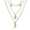 New Boho Vintage Multi Layered Crystal Pendant Necklaces for Women Luxury Gold Color Moon Cross Star Choker Chains Party Jewelry