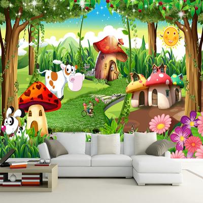 Carta da parati fotografica 3D Camera dei bambini Camera da letto Cartone animato Carta da parati Foresta Casa Sfondo Decorazione Pittura