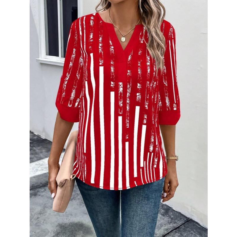 Women's Summer T-shirt Double Patchwork Color Clash Positioning Flower Shirt Short Sleeve Top