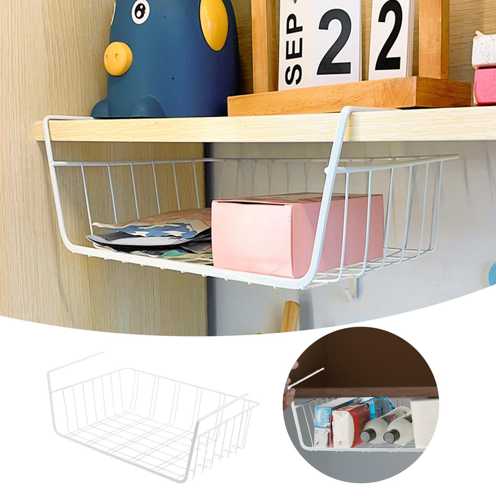 White Under Shelf Storage Basket Multifuctional Durable Metal Storage Rack Hanging Desktop Organizers Under Cabinet Holder белый