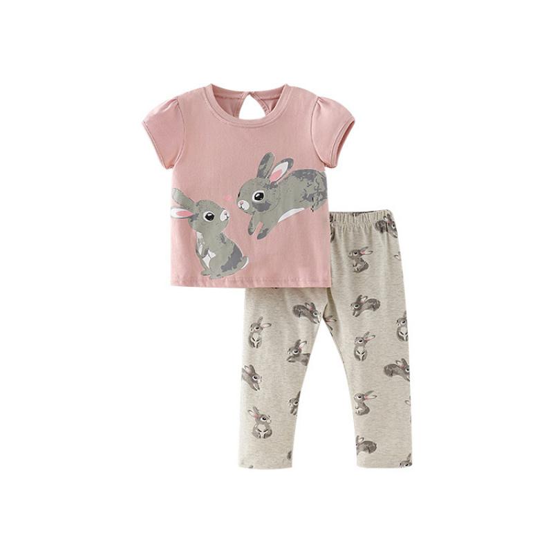 

Summer Toddler Girls Outfit Animal Print Cotton Long Pants And Short-Sleeve Two-Piece Set Little Girl S Clothing 150cm рожевий
