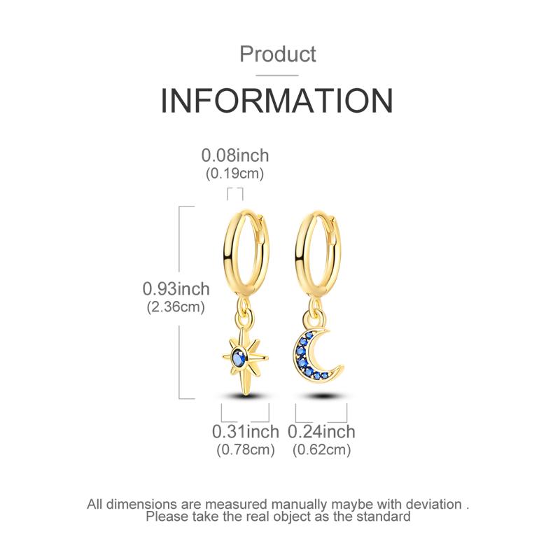 Original 925 Sterling Silver Hoop Earrings Gold Rose Gold Blue Zircon Star Moon Hoop Earrings For Women Jewelry Gift